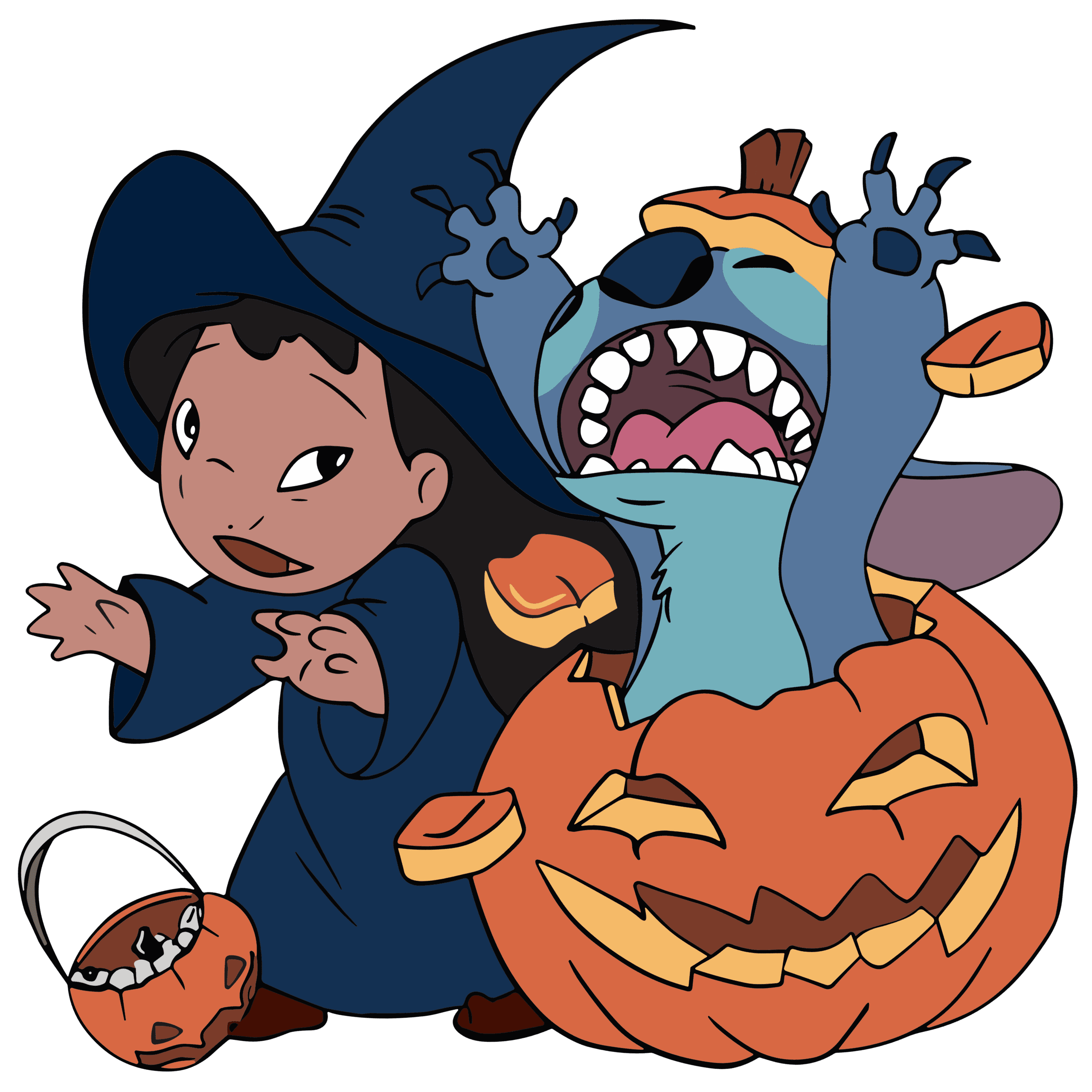 Witch Girl & Pumpkin Monster DTF Transfer – Ready to Press Design