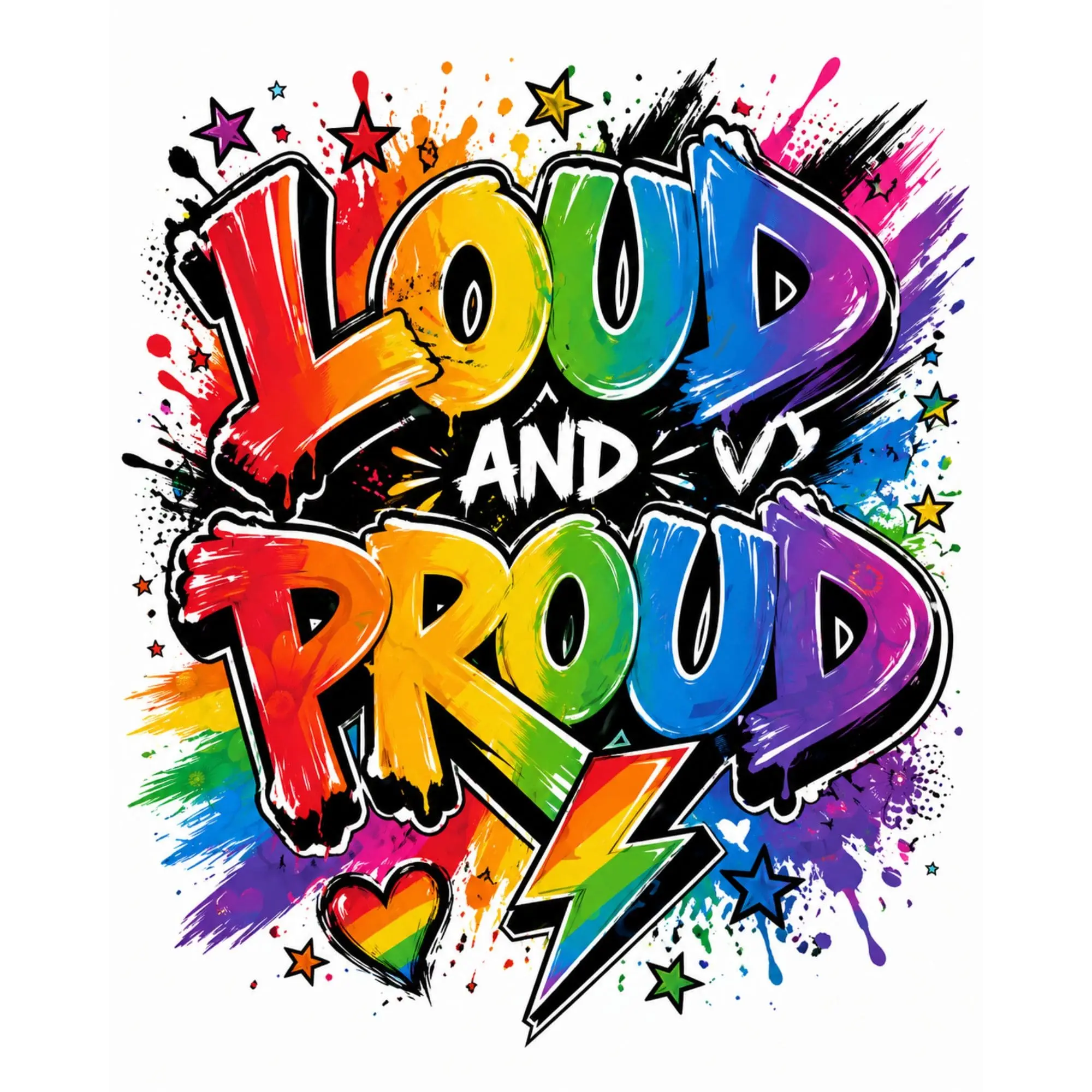 Loud And Proud Pride T Shirt LGBTQ Rainbow Graffiti Unisex Tee