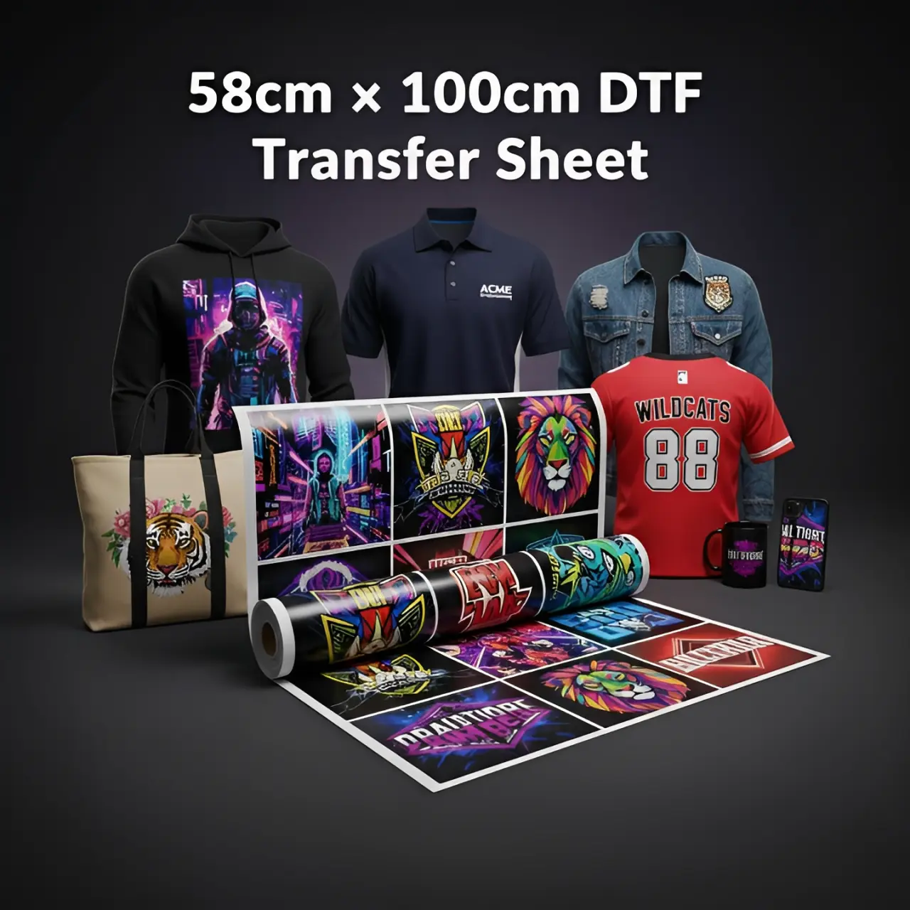 Large Format DTF Transfer Sheet – 58cm × 100cm | Custom Heat Transfers